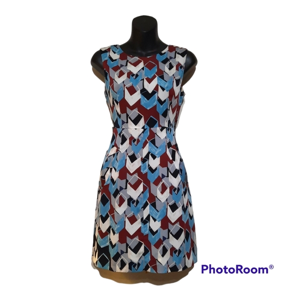 DVF Silk Geometric Print Dress Blue Cube Sheath Diane Von Furstenberg Sz 2 XS S - Picture 3 of 8